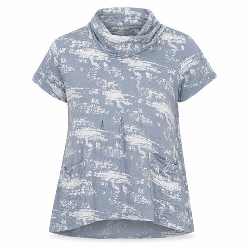 Tara Clothing Womens Grey Geometric Viscose Basic T-Shirt Size M Cowl Neck - Size M/L