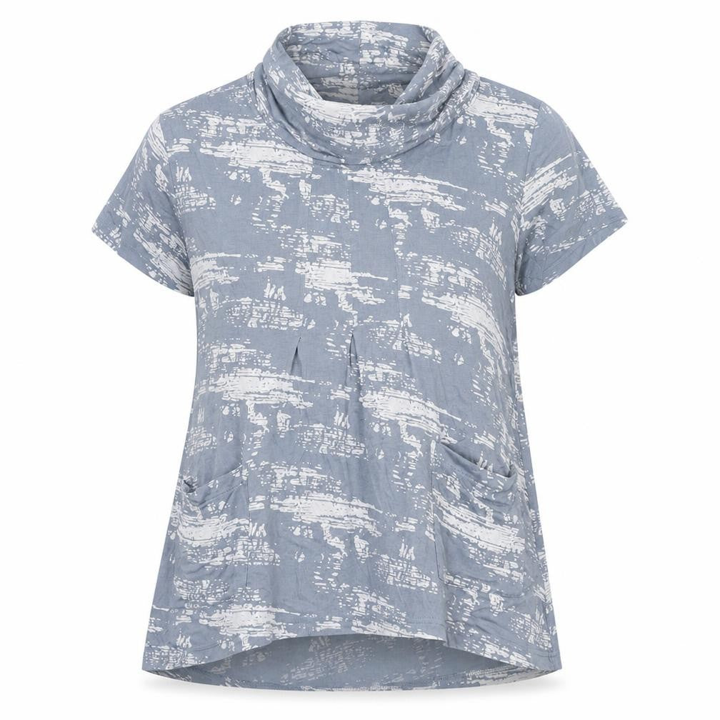 Tara Clothing Womens Grey Geometric Viscose Basic T-Shirt Size M Cowl Neck - Size M/L