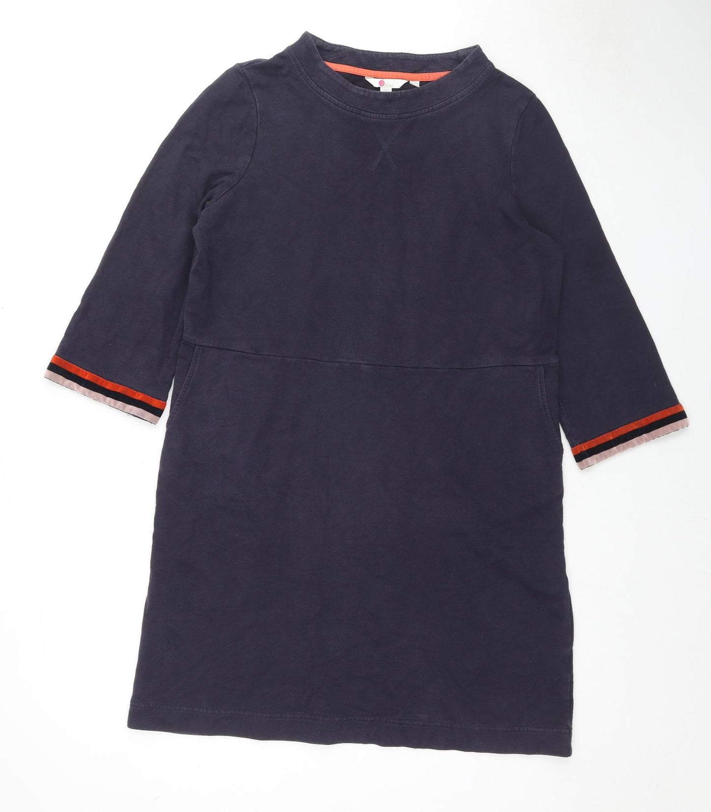 Boden Womens Blue Cotton Jumper Dress Size 16 Round Neck Pullover