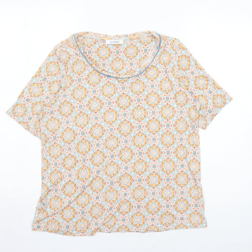 Classic Womens Multicoloured Geometric Viscose Basic T-Shirt Size 14 Round Neck