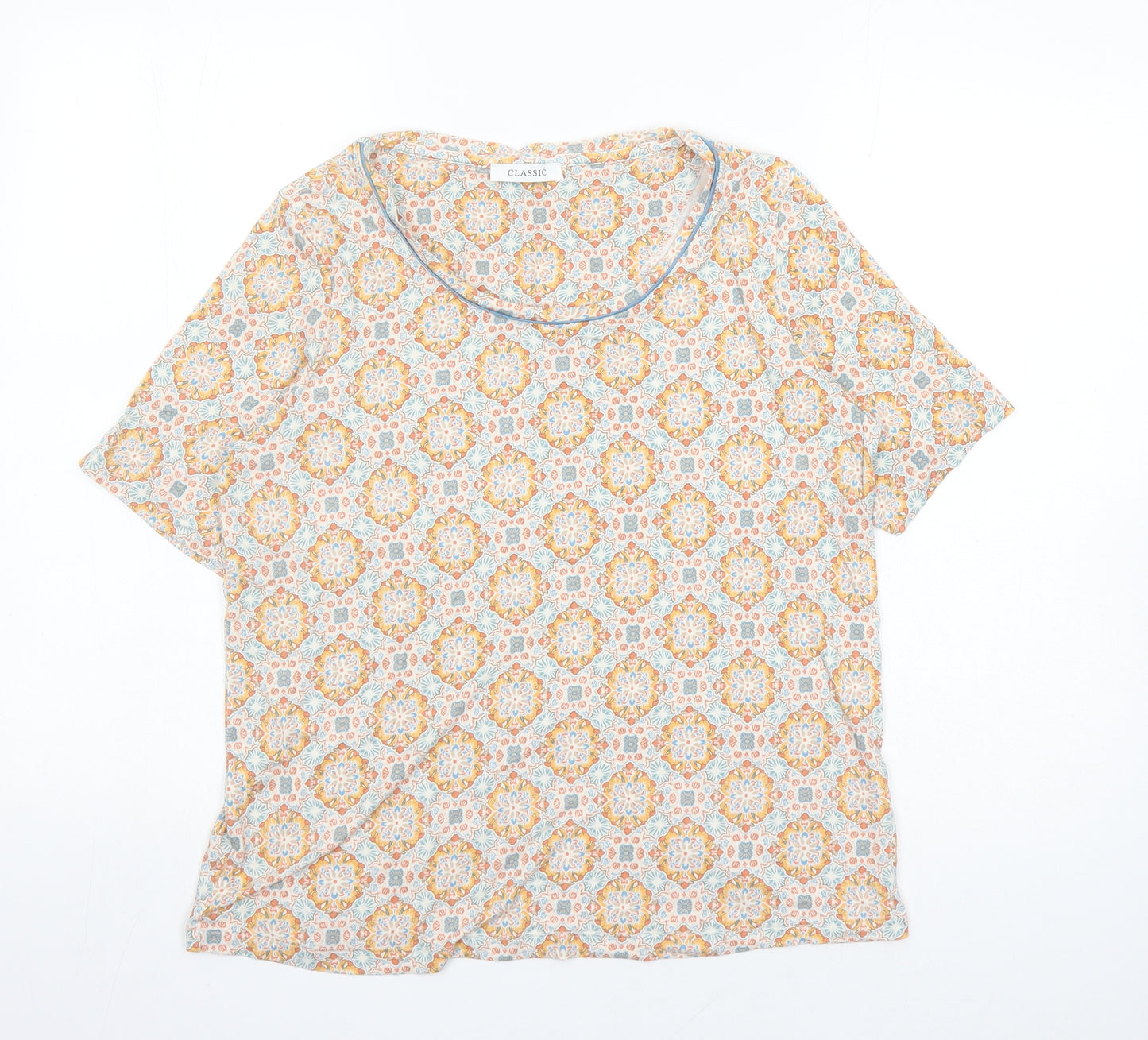 Classic Womens Multicoloured Geometric Viscose Basic T-Shirt Size 14 Round Neck