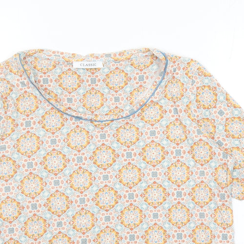 Classic Womens Multicoloured Geometric Viscose Basic T-Shirt Size 14 Round Neck