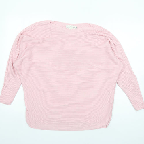 H&M Womens Pink Boat Neck Cotton Pullover Jumper Size XS - Oversized