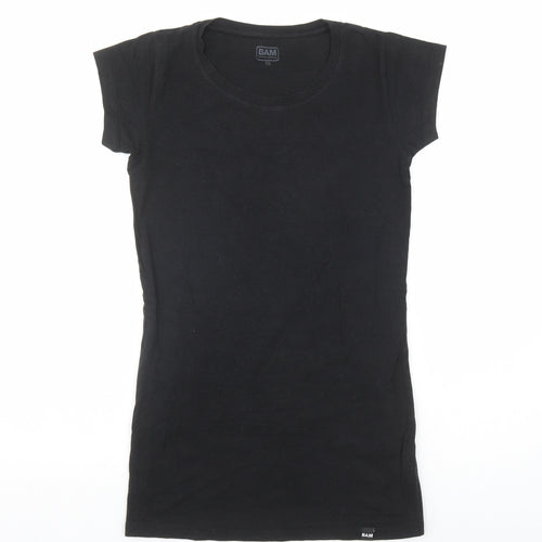 Bamboo Womens Black Bamboo Basic T-Shirt Size 10 Round Neck - Long line