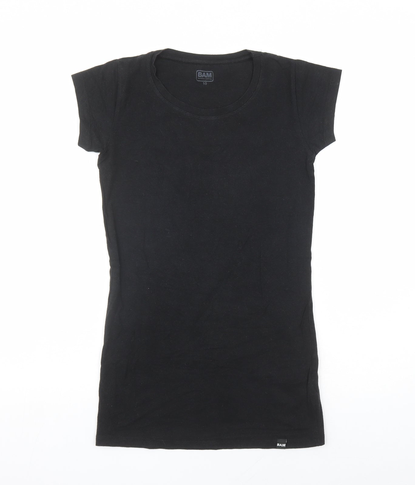 Bamboo Womens Black Bamboo Basic T-Shirt Size 10 Round Neck - Long line