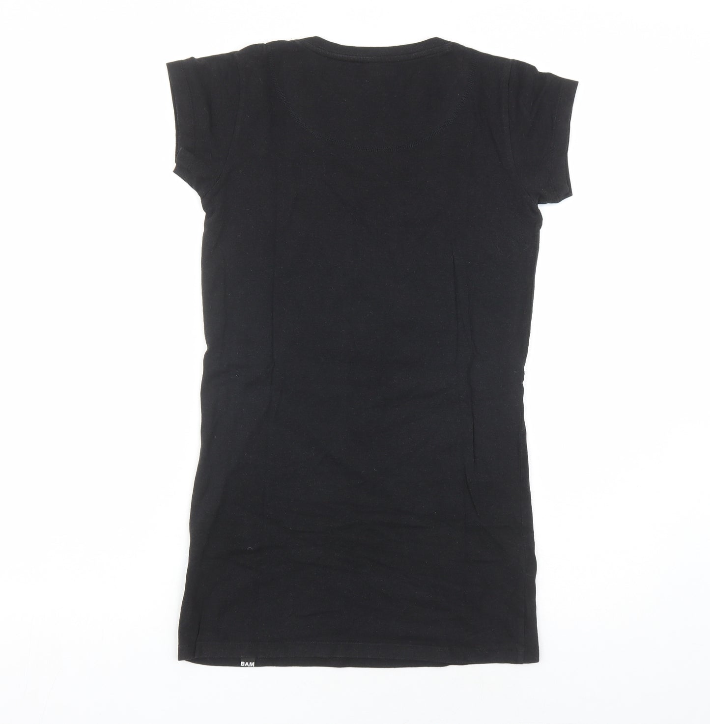 Bamboo Womens Black Bamboo Basic T-Shirt Size 10 Round Neck - Long line