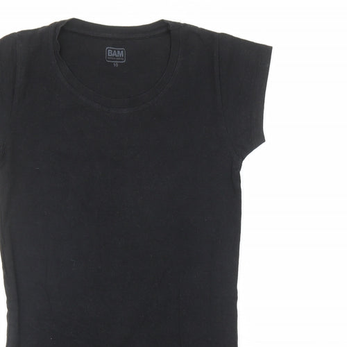 Bamboo Womens Black Bamboo Basic T-Shirt Size 10 Round Neck - Long line