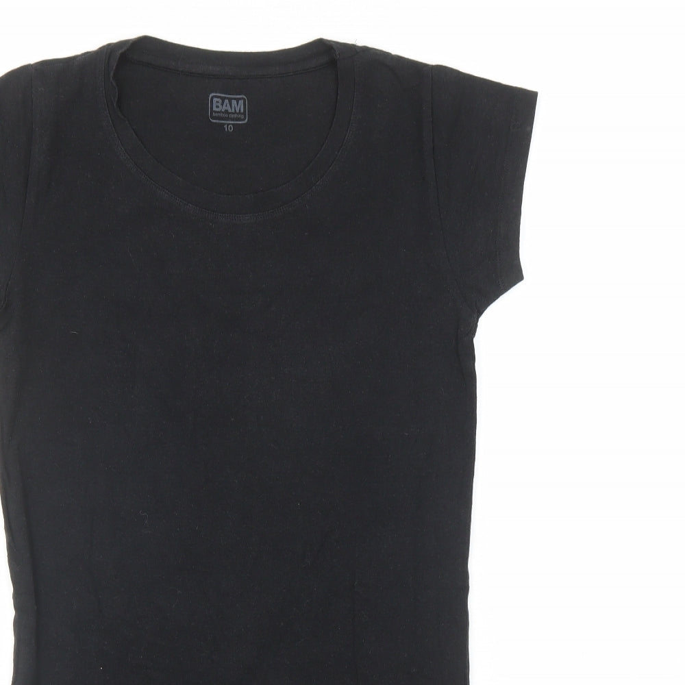 Bamboo Womens Black Bamboo Basic T-Shirt Size 10 Round Neck - Long line