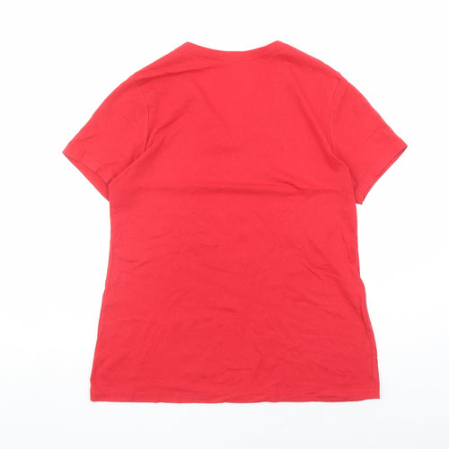 Time and Tru Womens Red Cotton Basic T-Shirt Size 8 V-Neck - Size 8-10