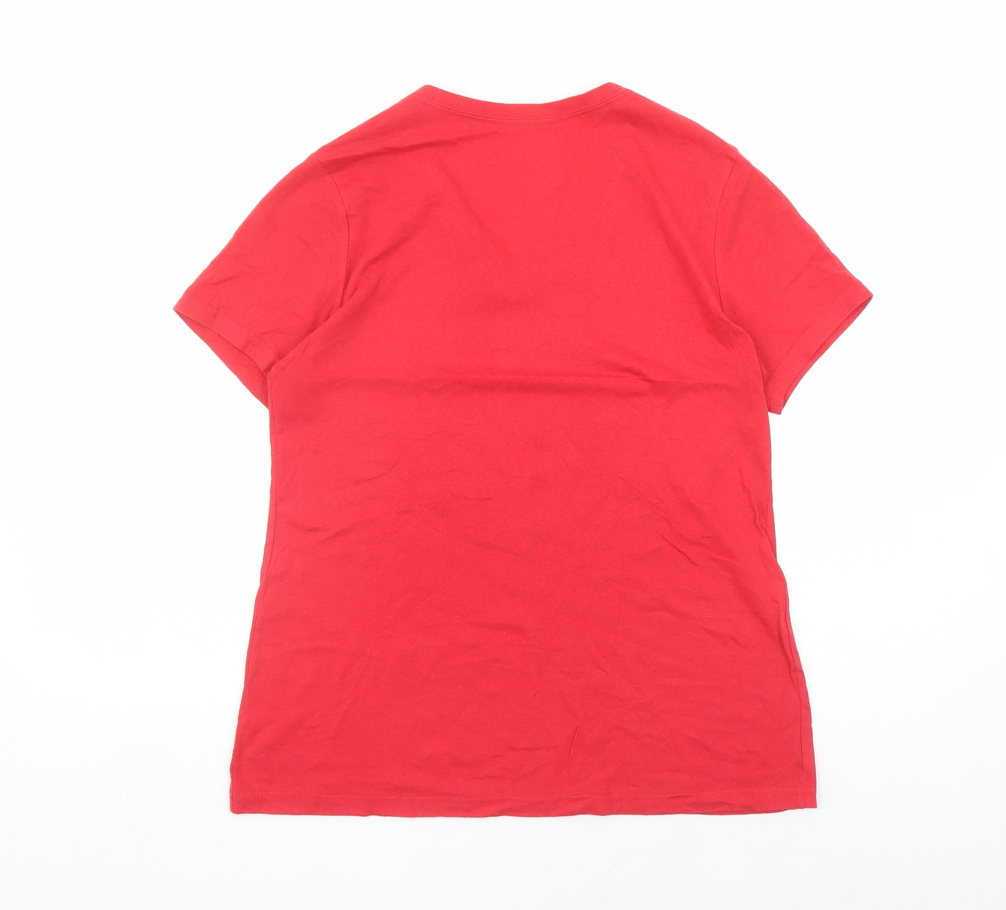Time and Tru Womens Red Cotton Basic T-Shirt Size 8 V-Neck - Size 8-10