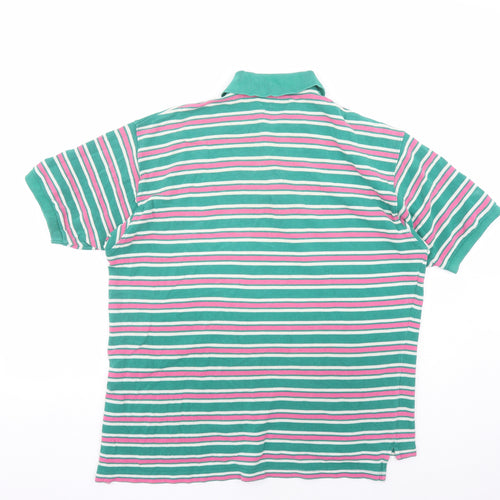 Hawkshead Mens Green Striped Polyester Polo Size S Collared Button