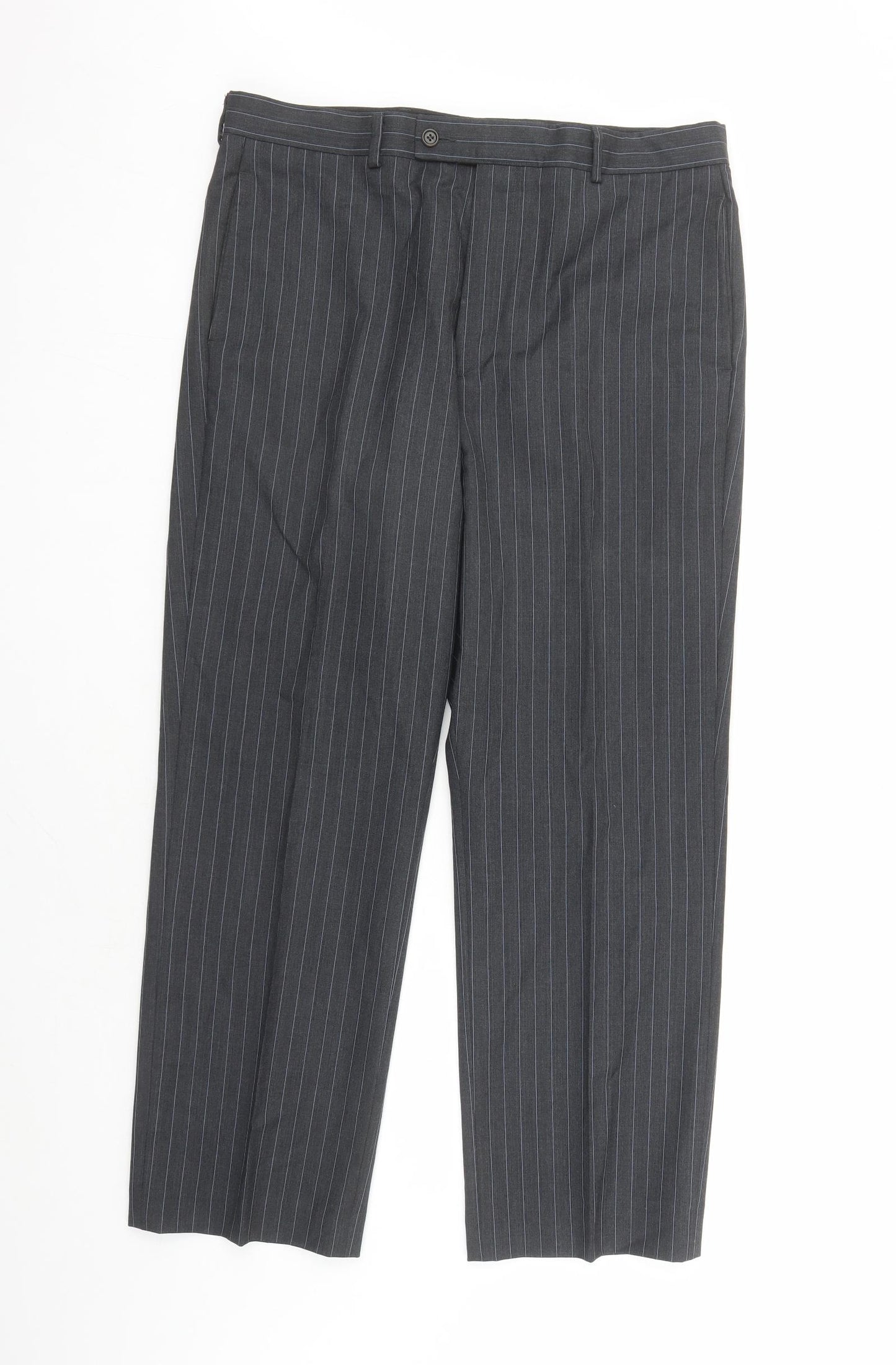 Yves Saint Laurent Mens Grey Striped Polyester Trousers Size 36 in L30 in Regular Zip