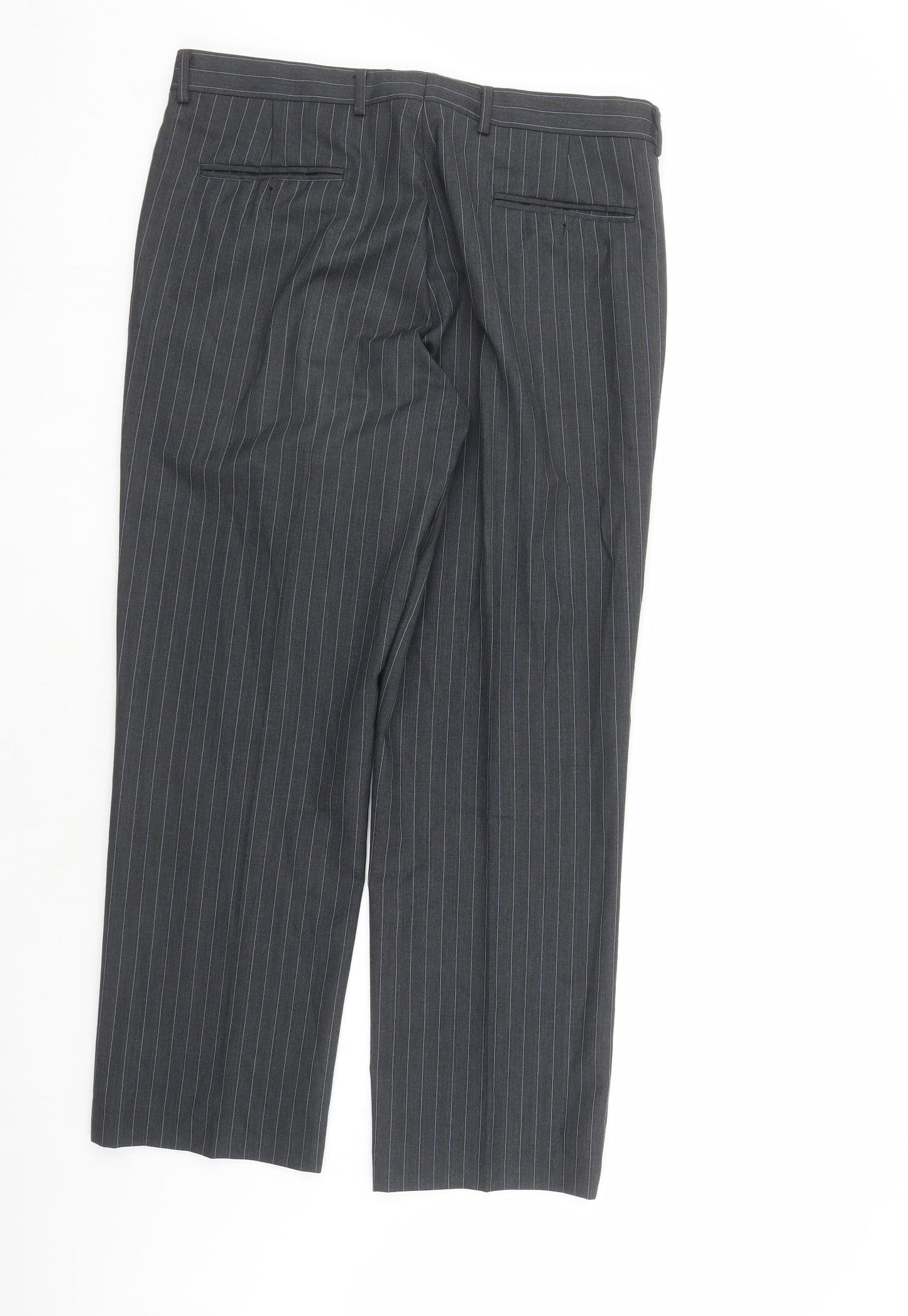 Yves Saint Laurent Mens Grey Striped Polyester Trousers Size 36 in L30 in Regular Zip