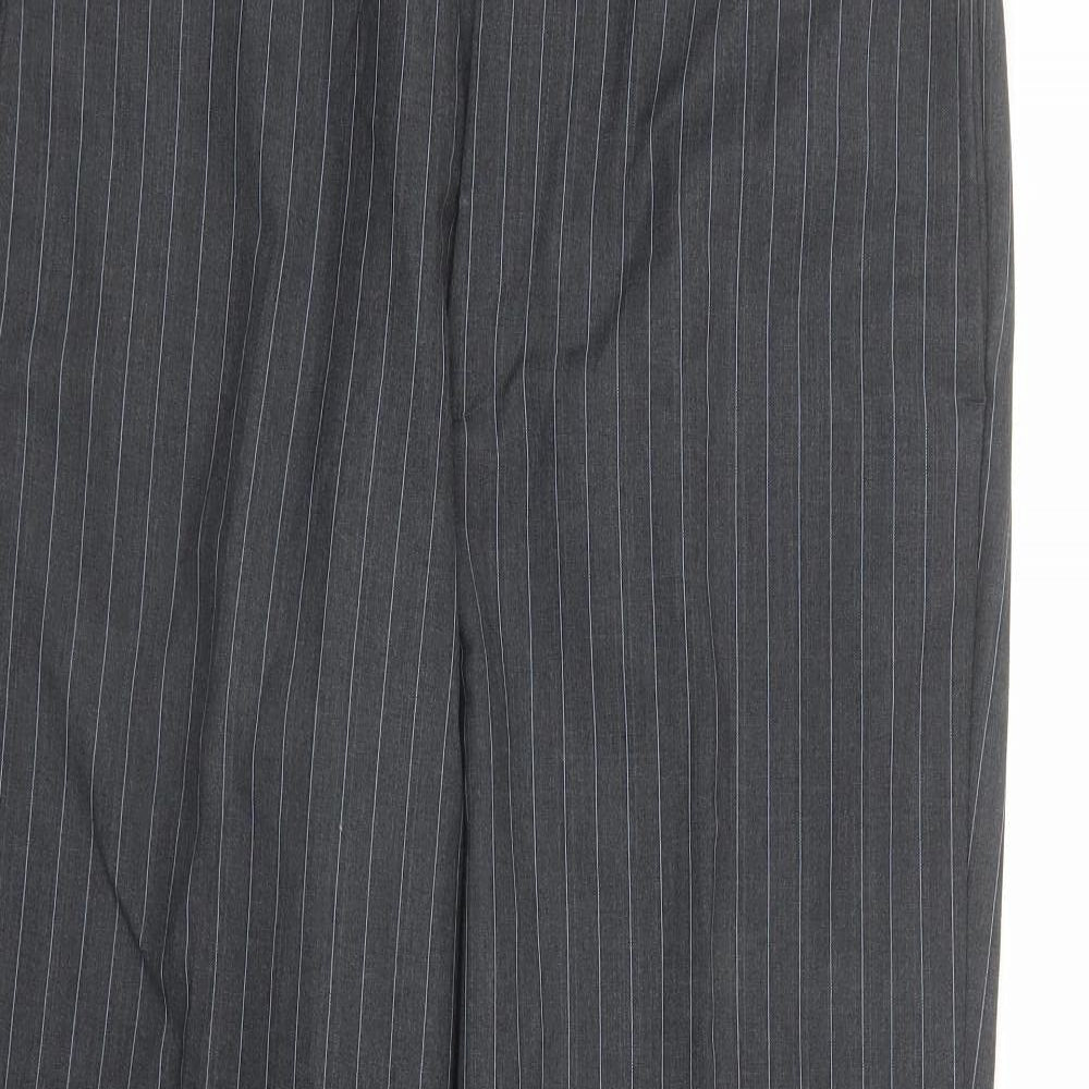 Yves Saint Laurent Mens Grey Striped Polyester Trousers Size 36 in L30 in Regular Zip
