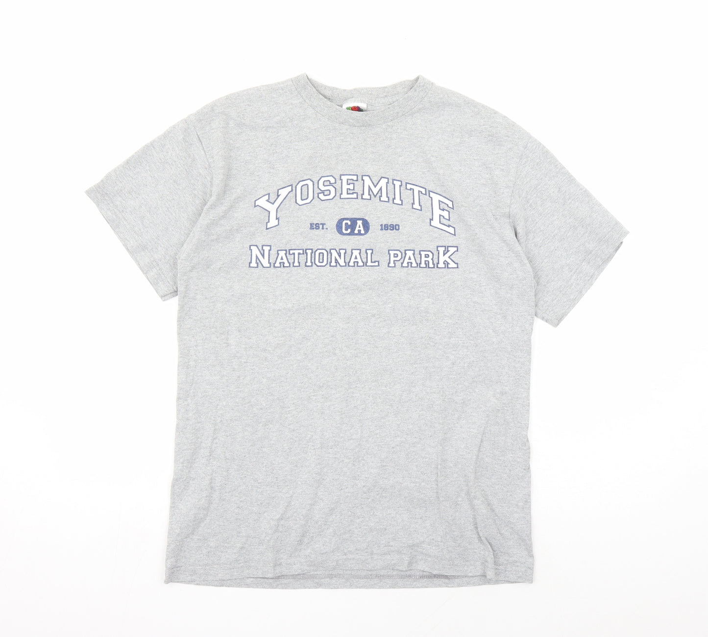 Fruit of the Loom Mens Grey Cotton T-Shirt Size M Crew Neck - Yosemite National Park