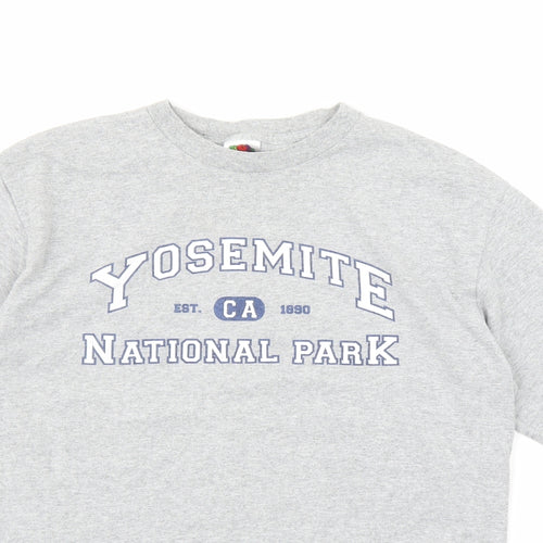 Fruit of the Loom Mens Grey Cotton T-Shirt Size M Crew Neck - Yosemite National Park