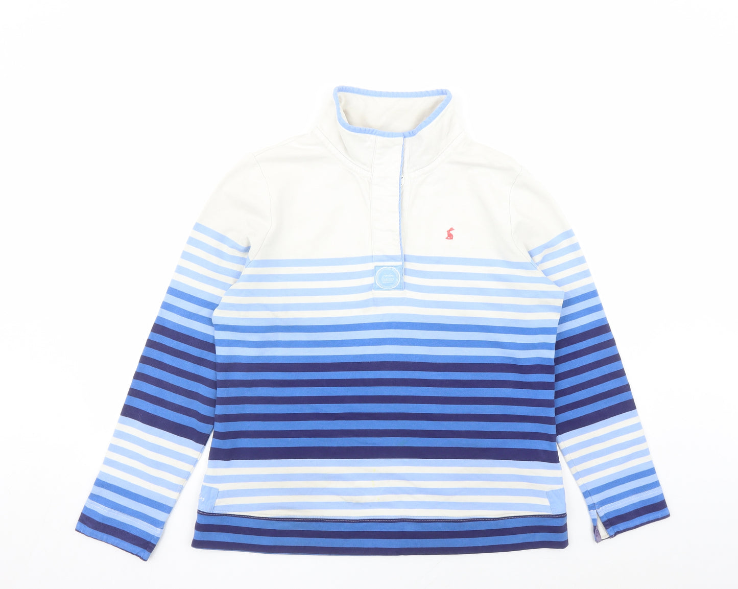 Joules Womens Blue Striped Cotton Pullover Sweatshirt Size 14 Button