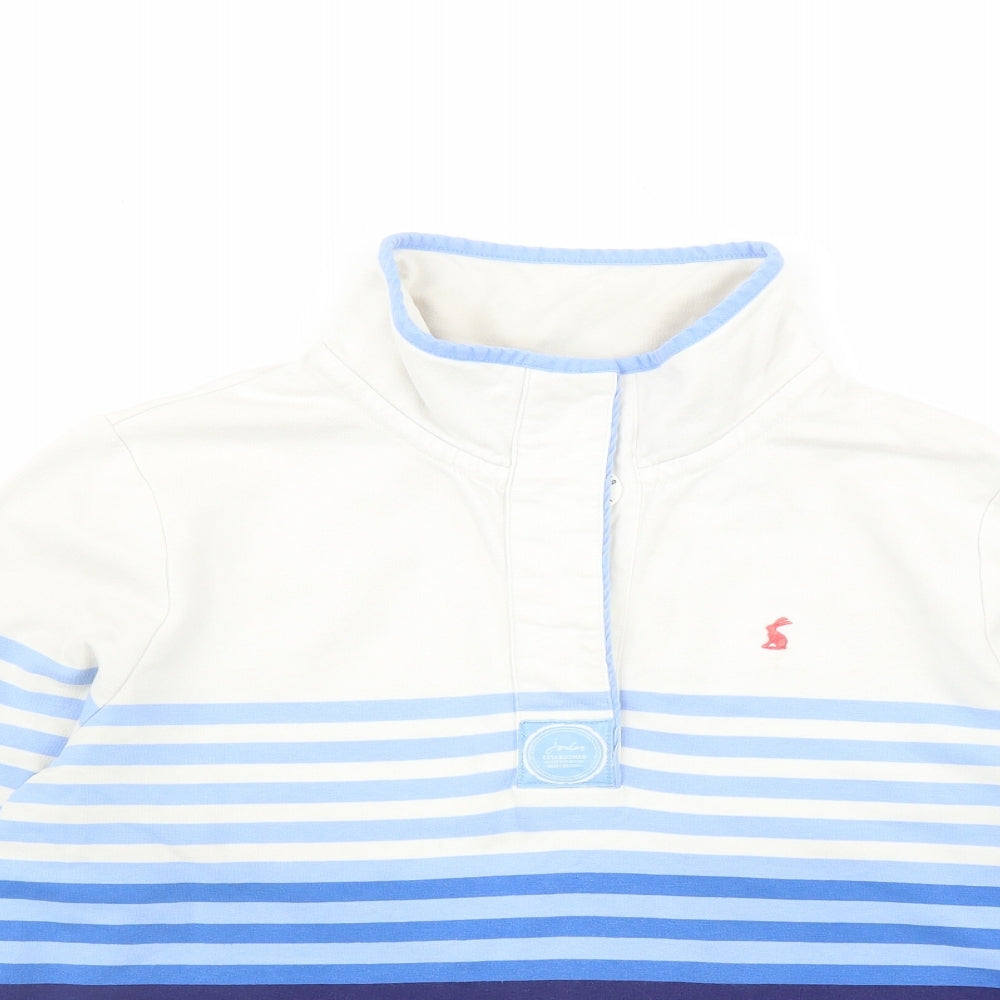 Joules Womens Blue Striped Cotton Pullover Sweatshirt Size 14 Button