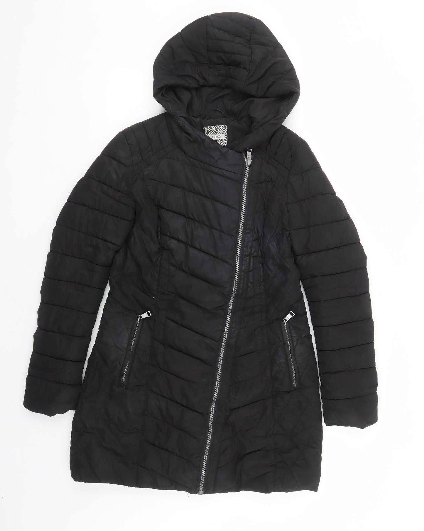 NEXT Womens Black Quilted Coat Size 8 Zip