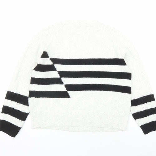 Marks and Spencer Womens Grey Round Neck Striped Acrylic Pullover Jumper Size M