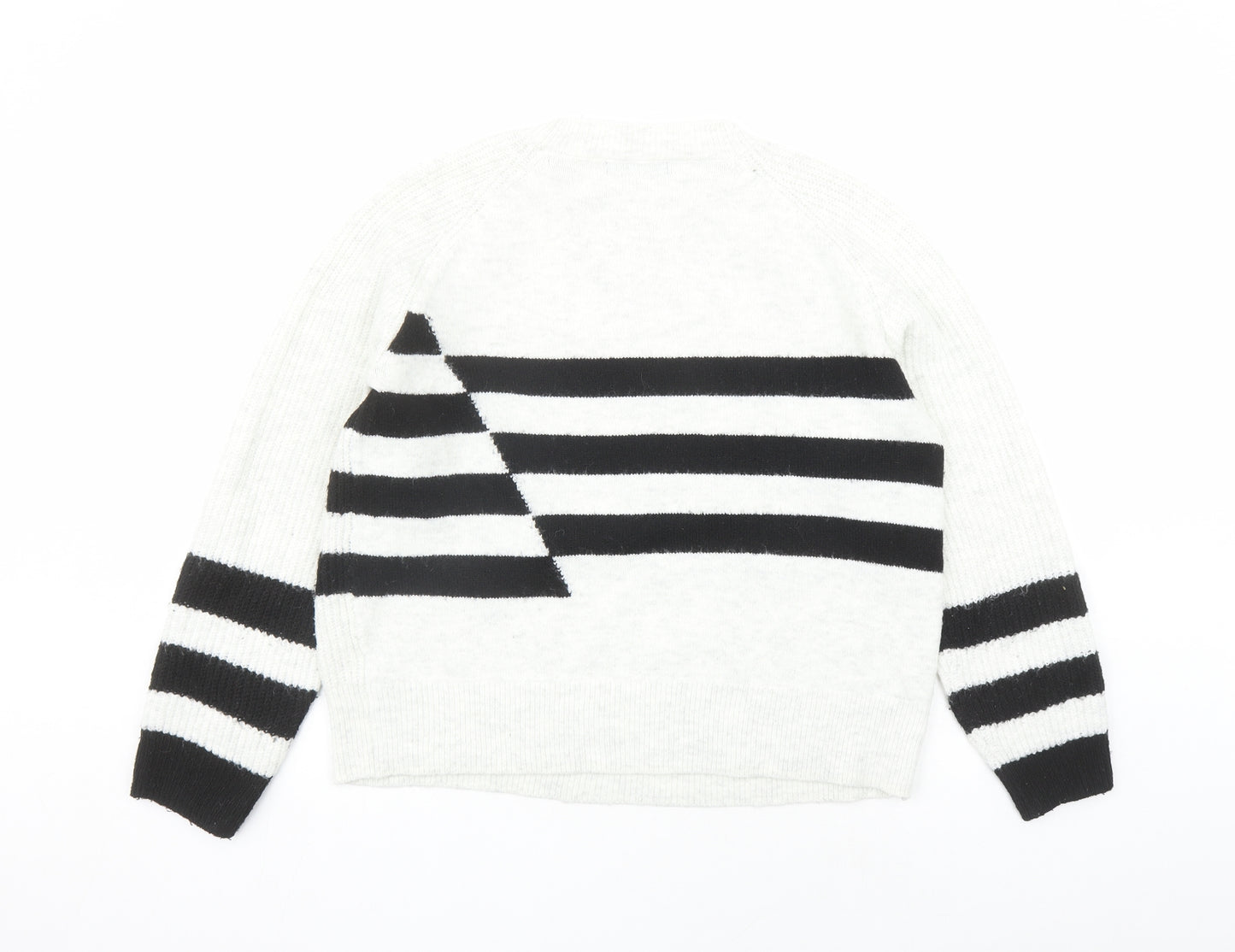 Marks and Spencer Womens Grey Round Neck Striped Acrylic Pullover Jumper Size M