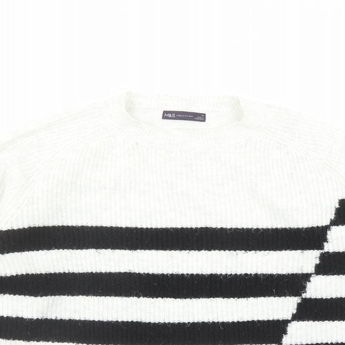 Marks and Spencer Womens Grey Round Neck Striped Acrylic Pullover Jumper Size M