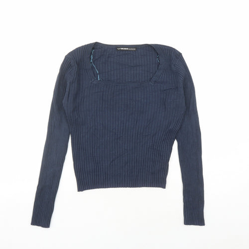 Threadbare Womens Blue Viscose Cropped T-Shirt Size 12 Square Neck