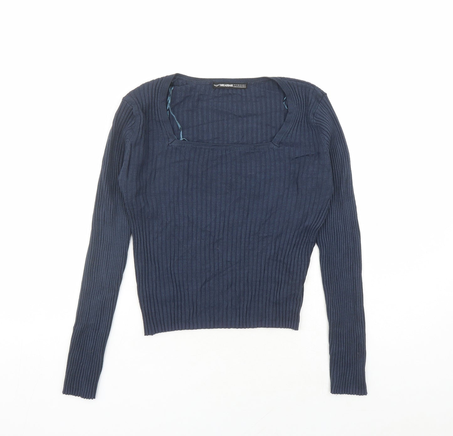 Threadbare Womens Blue Viscose Cropped T-Shirt Size 12 Square Neck