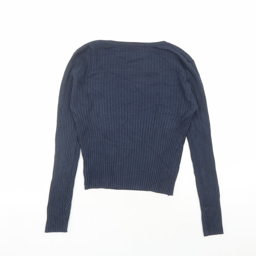 Threadbare Womens Blue Viscose Cropped T-Shirt Size 12 Square Neck