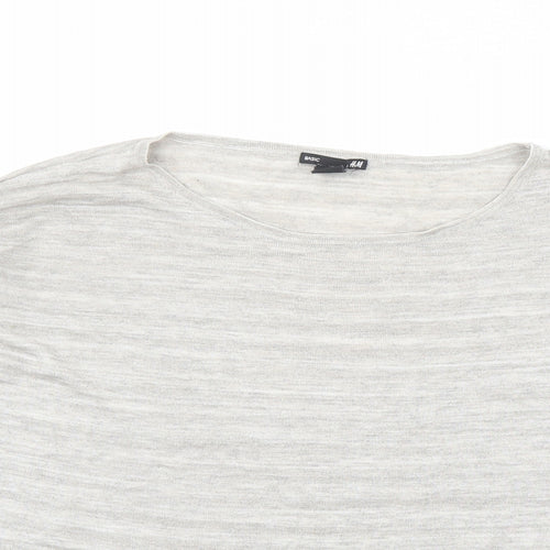 H&M Womens Beige Boat Neck Acrylic Pullover Jumper Size M