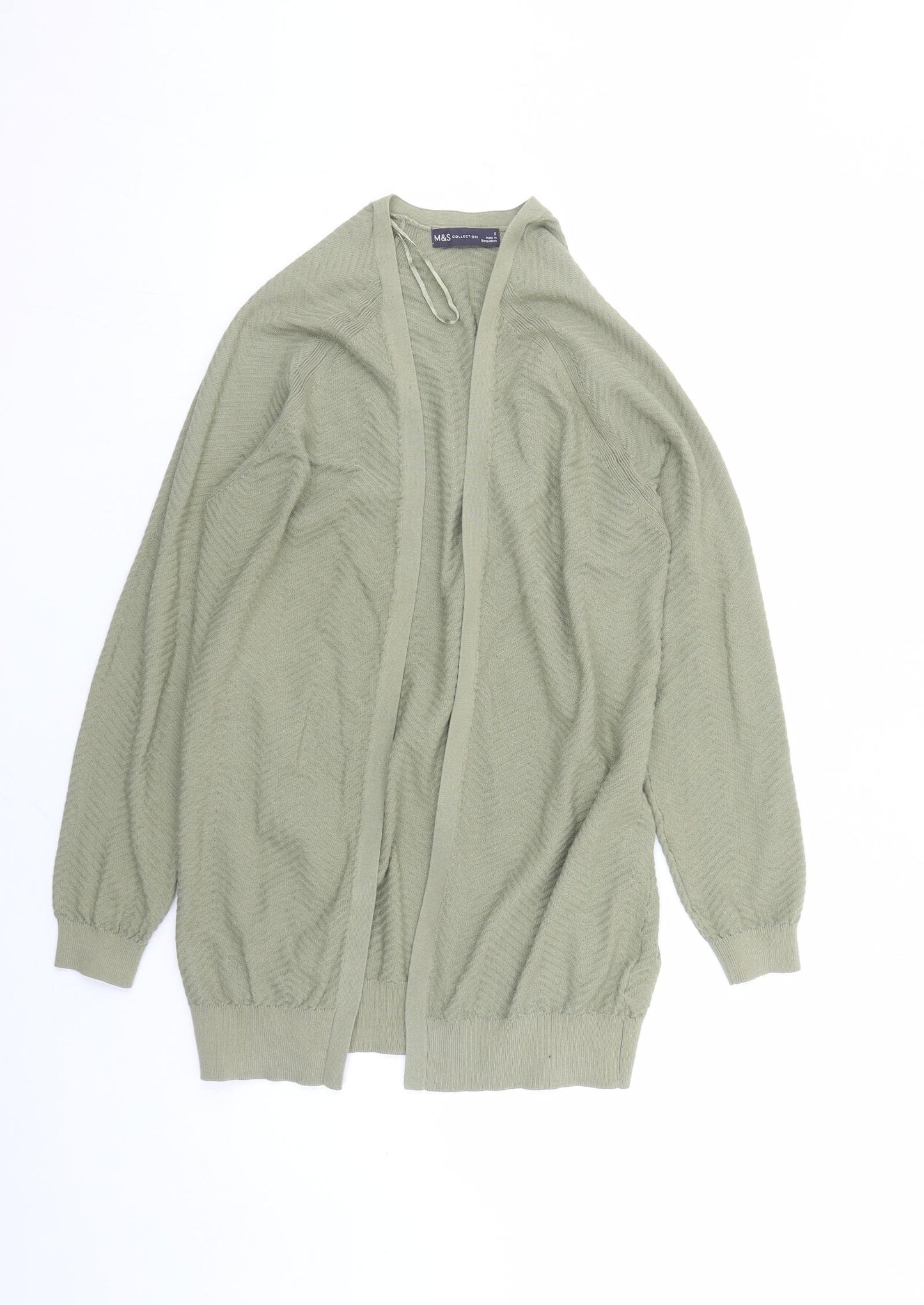 Marks and Spencer Womens Green V-Neck Geometric Cotton Cardigan Jumper Size S
