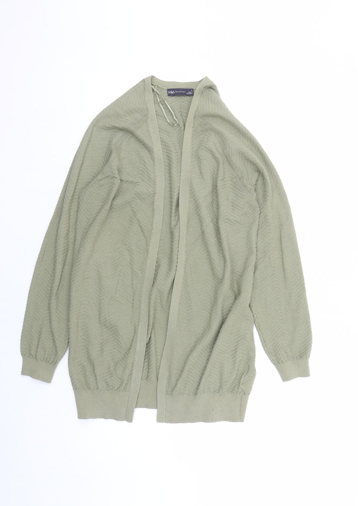 Marks and Spencer Womens Green V-Neck Geometric Cotton Cardigan Jumper Size S