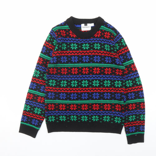 Topman Mens Multicoloured Round Neck Fair Isle Acrylic Pullover Jumper Size XS Long Sleeve