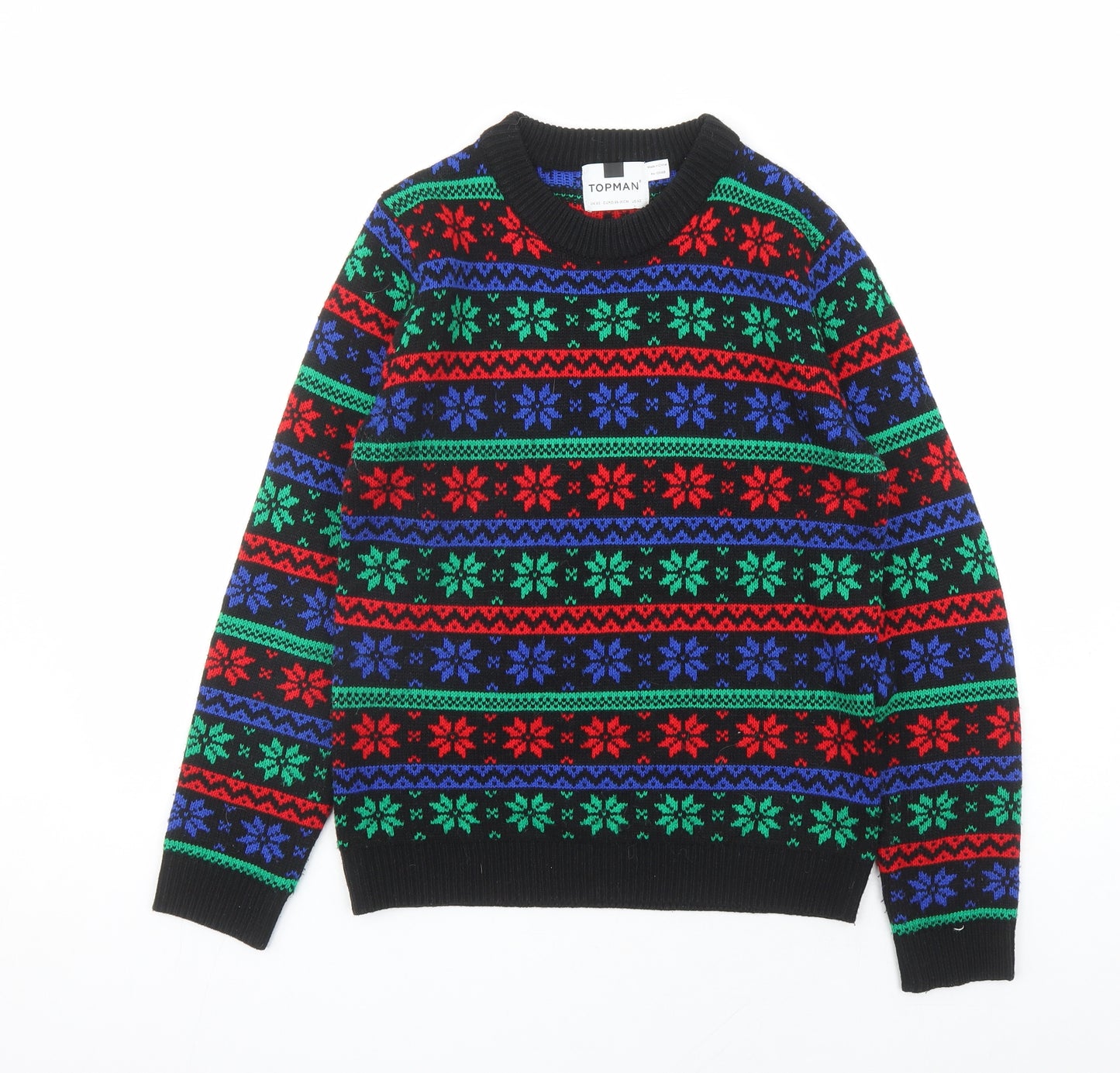 Topman Mens Multicoloured Round Neck Fair Isle Acrylic Pullover Jumper Size XS Long Sleeve