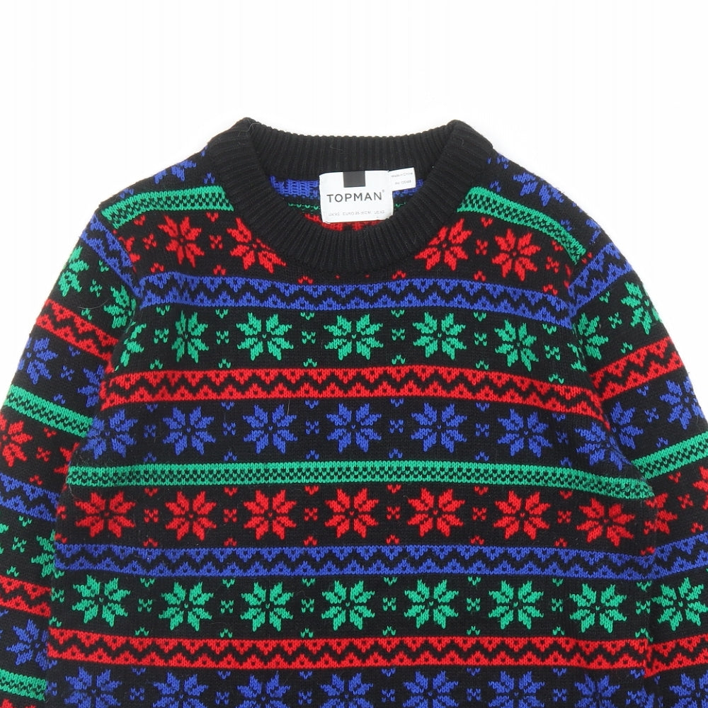 Topman Mens Multicoloured Round Neck Fair Isle Acrylic Pullover Jumper Size XS Long Sleeve