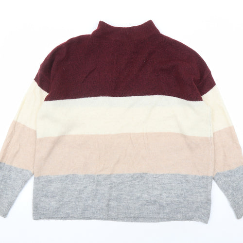 Brave Soul Womens Multicoloured Mock Neck Acrylic Pullover Jumper Size 14