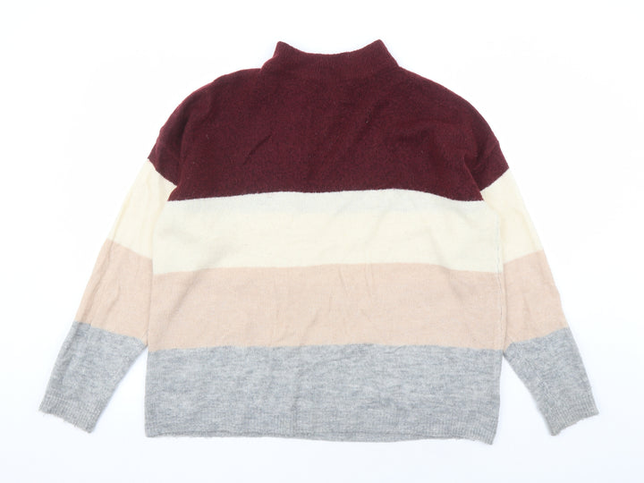 Brave Soul Womens Multicoloured Mock Neck Acrylic Pullover Jumper Size 14