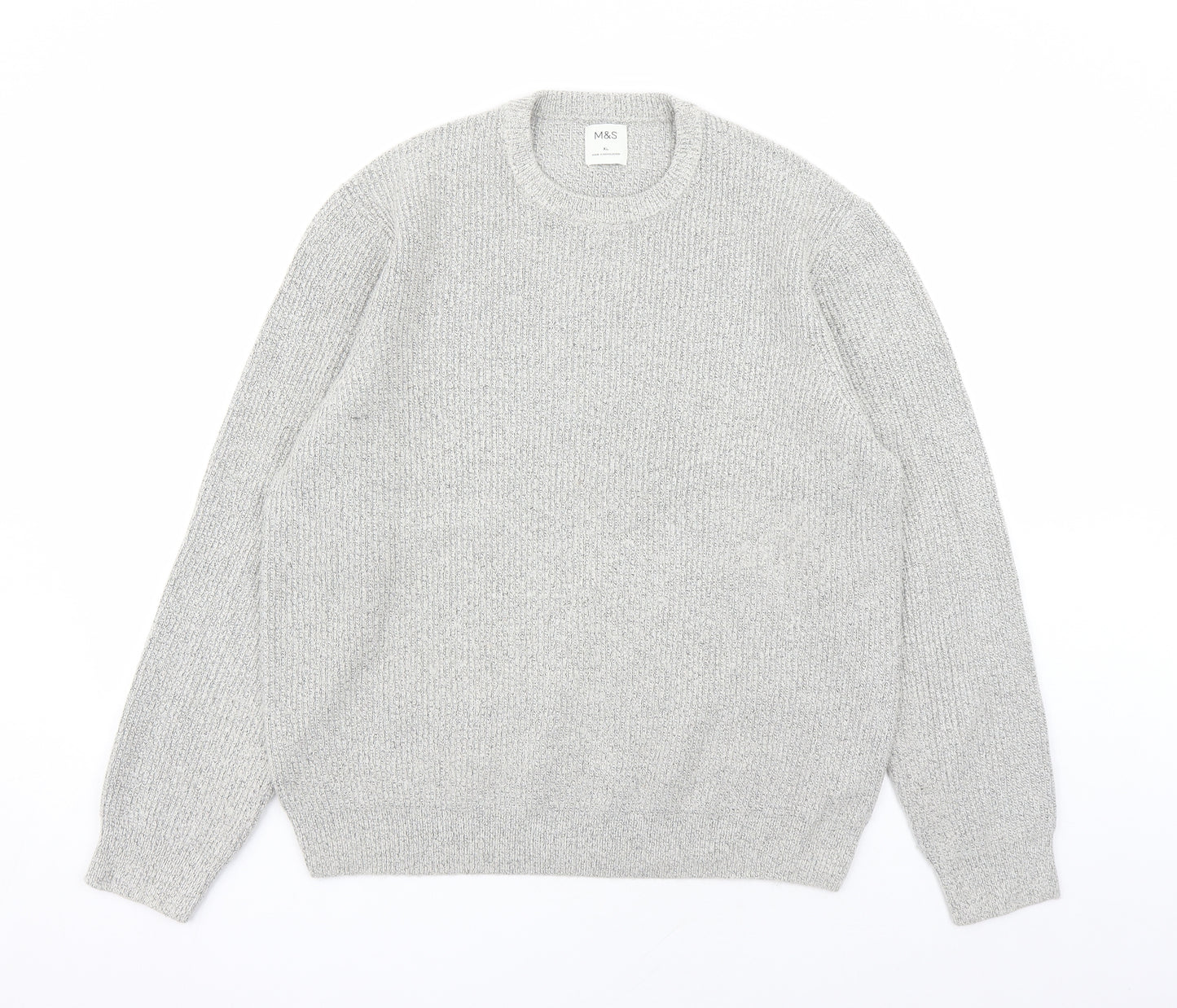 Marks and Spencer Mens Grey Round Neck Polyamide Pullover Jumper Size XL Long Sleeve