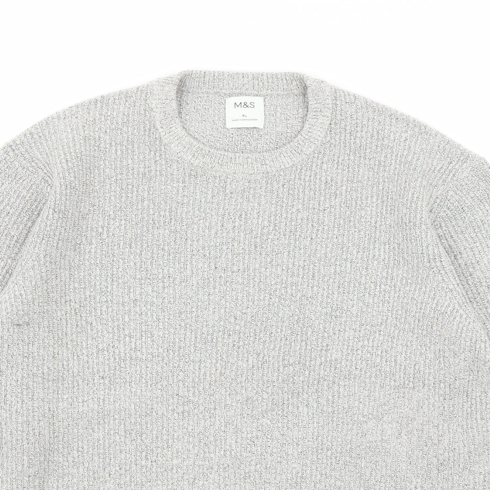 Marks and Spencer Mens Grey Round Neck Polyamide Pullover Jumper Size XL Long Sleeve