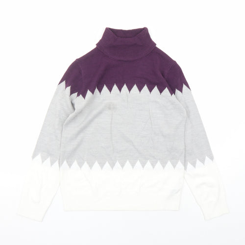 Marks and Spencer Womens Multicoloured Roll Neck Acrylic Pullover Jumper Size 8