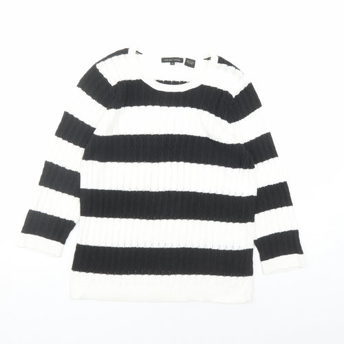 Jeanne Pierre Womens White Round Neck Striped Cotton Pullover Jumper Size M