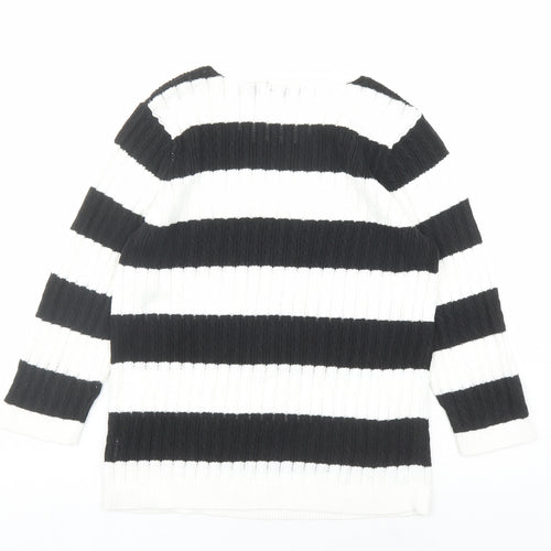 Jeanne Pierre Womens White Round Neck Striped Cotton Pullover Jumper Size M