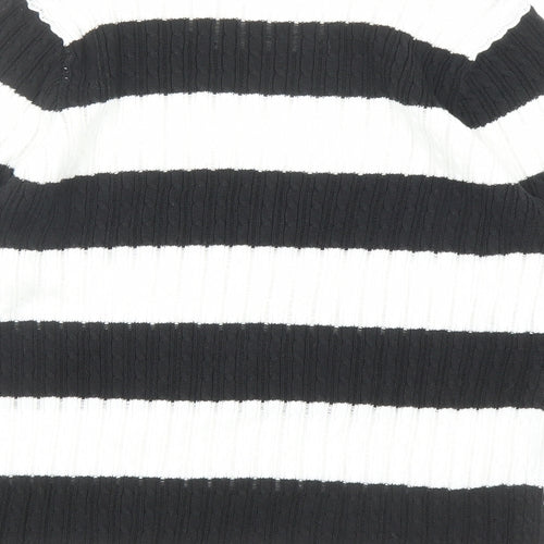 Jeanne Pierre Womens White Round Neck Striped Cotton Pullover Jumper Size M