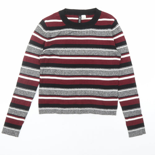 Divided by H&M Womens Multicoloured Round Neck Striped Viscose Pullover Jumper Size M