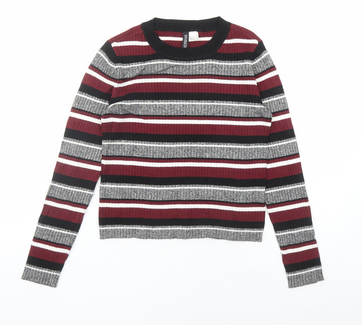 Divided by H&M Womens Multicoloured Round Neck Striped Viscose Pullover Jumper Size M