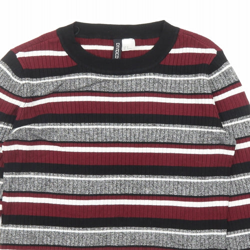Divided by H&M Womens Multicoloured Round Neck Striped Viscose Pullover Jumper Size M