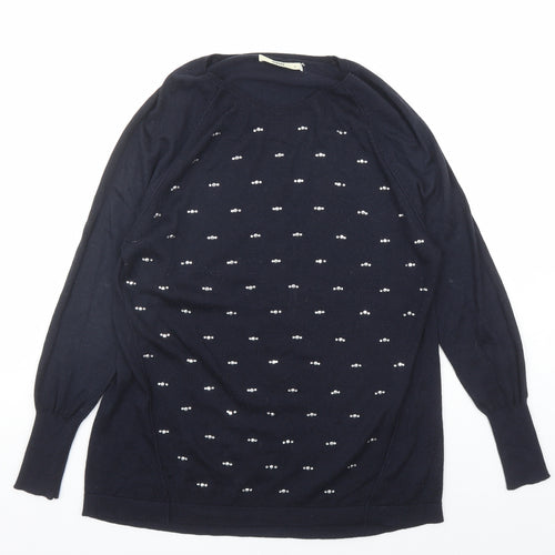 Oasis Womens Blue Round Neck Acrylic Pullover Jumper Size M - Rhinestone Detail