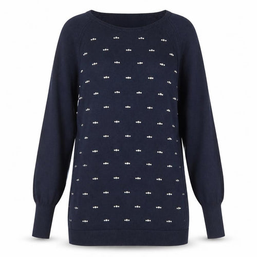 Oasis Womens Blue Round Neck Acrylic Pullover Jumper Size M - Rhinestone Detail