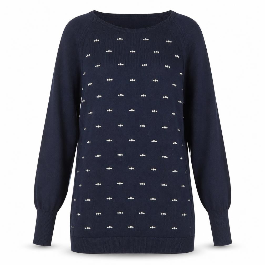 Oasis Womens Blue Round Neck Acrylic Pullover Jumper Size M - Rhinestone Detail