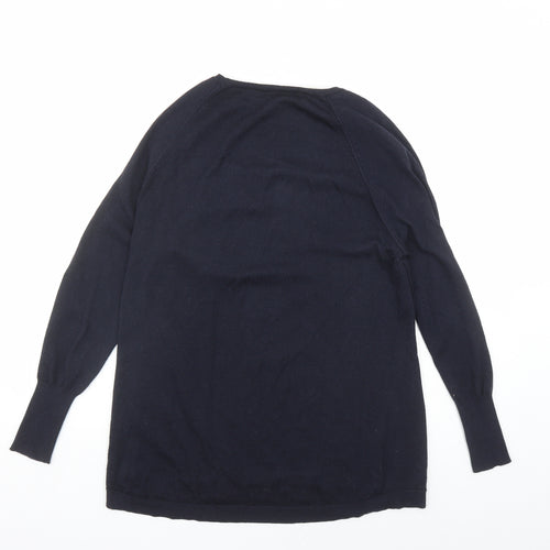 Oasis Womens Blue Round Neck Acrylic Pullover Jumper Size M - Rhinestone Detail